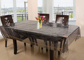Kuber Industries Golden Lace PVC 6 Seater Dining Table Cover - Transparent